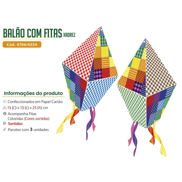 BALAO COLORIDO DECORADO COM FITAS C/3UN KAIXOTE