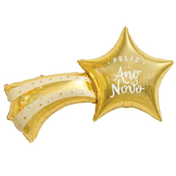 BALAO ESTRELA CAD. ANO NOVO DOURADA 50X100 DAFESTA