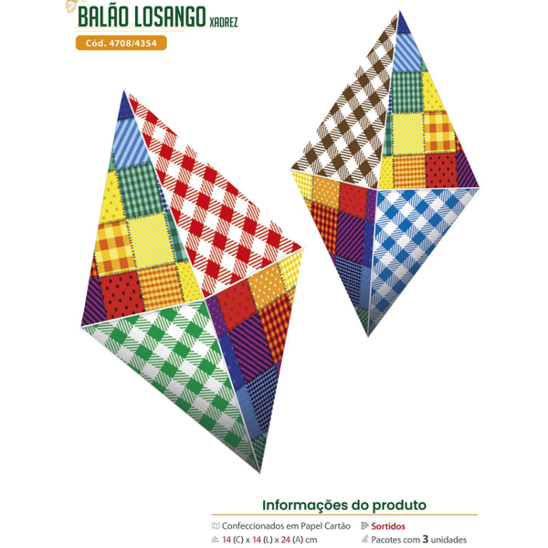 BALAO LOSANGO XADREZ C/3UN KAIXOTE