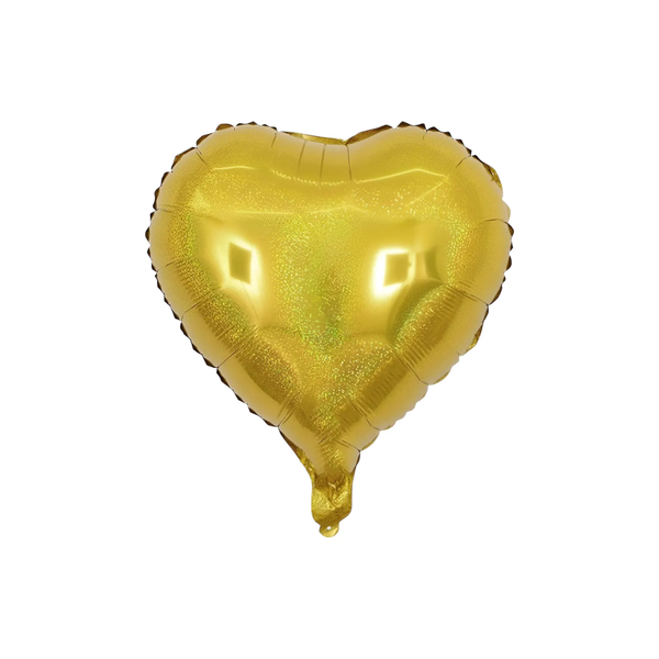 BALAO METAL. CORAÇÃO HOLOG. DOURADO 45CM DAFESTA