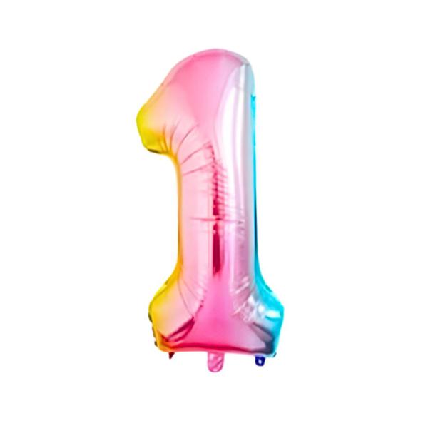 BALAO METAL. NUMERO ARCO IRIS 1 75CM DAFESTA
