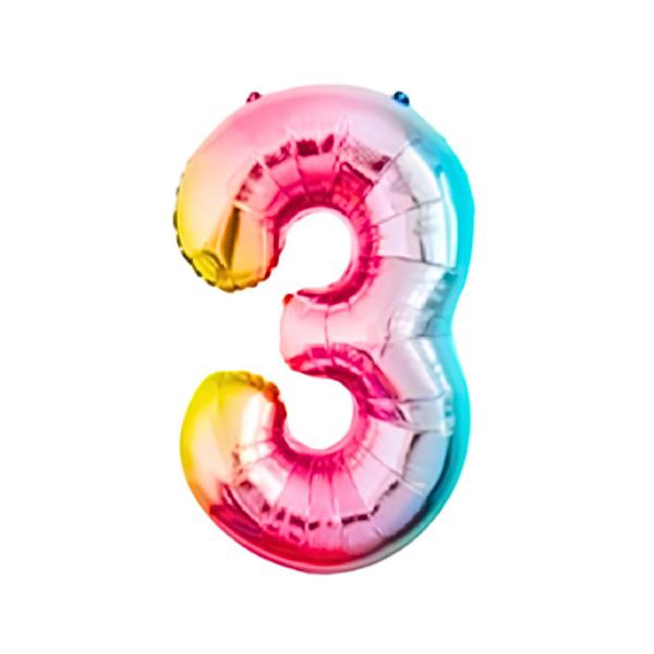 BALAO METAL. NUMERO ARCO IRIS 3 75CM DAFESTA