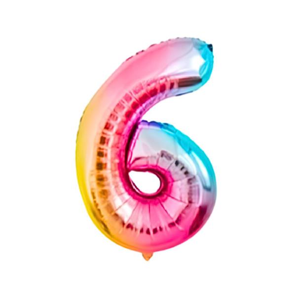 BALAO METAL. NUMERO ARCO IRIS 6 45CM DAFESTA