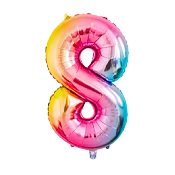 BALAO METAL. NUMERO ARCO IRIS 8 45CM DAFESTA