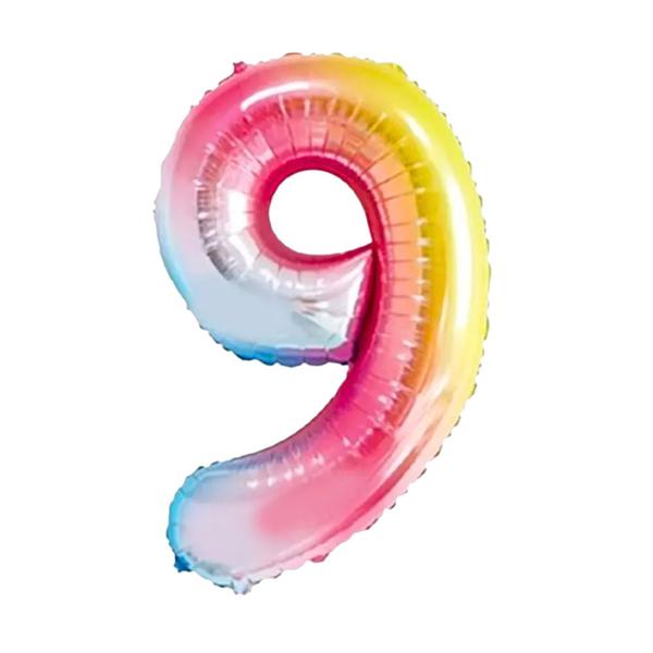 BALAO METAL. NUMERO ARCO IRIS 9 45CM DAFESTA