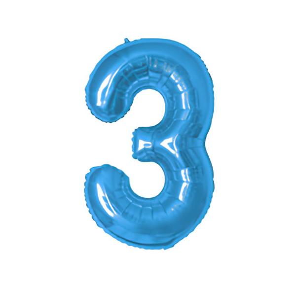 BALAO METAL. NUMERO AZUL 3 75CM DAFESTA