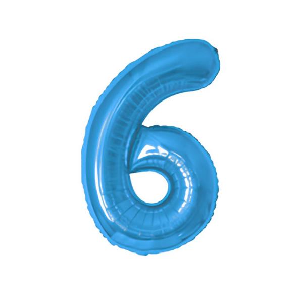 BALAO METAL. NUMERO AZUL 6 75CM DAFESTA