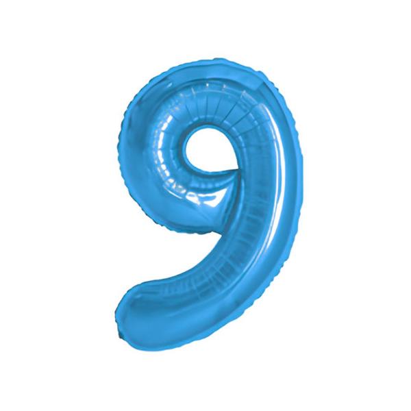 BALAO METAL. NUMERO AZUL 9 45CM DAFESTA