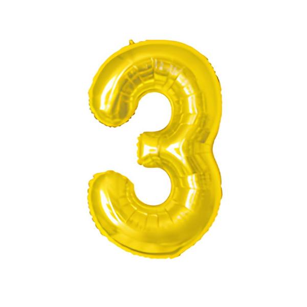 BALAO METAL. NUMERO DOURADO 3 45CM DAFESTA