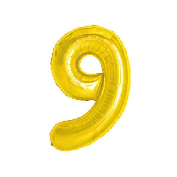 BALAO METAL. NUMERO DOURADO 9 100CM DAFESTA