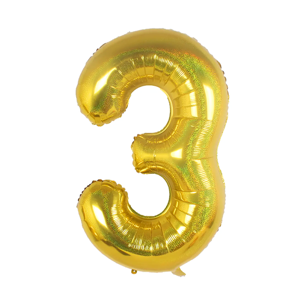 BALAO METAL. NUMERO DOURADO HOLO. 3 45CM DAFESTA