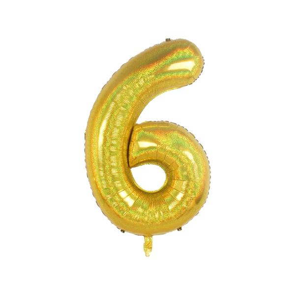 BALAO METAL. NUMERO DOURADO HOLO. 6 45CM DAFESTA