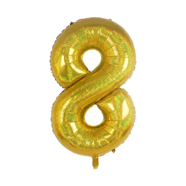 BALAO METAL. NUMERO DOURADO HOLO. 8 75CM DAFESTA