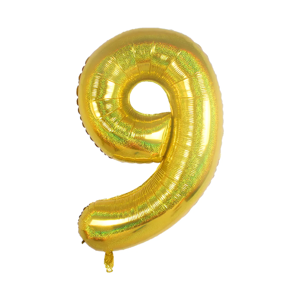 BALAO METAL. NUMERO DOURADO HOLO. 9 75CM DAFESTA
