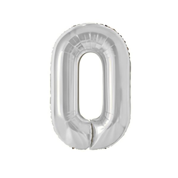 BALAO METAL. NUMERO PRATA 0 100CM DAFESTA