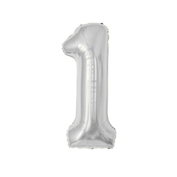 BALAO METAL. NUMERO PRATA 1 100CM DAFESTA