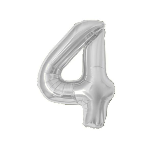 BALAO METAL. NUMERO PRATA 4 100CM DAFESTA
