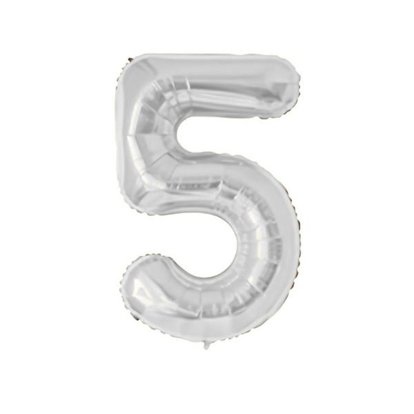 BALAO METAL. NUMERO PRATA 5 75CM DAFESTA