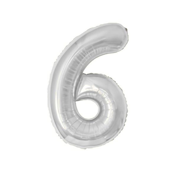 BALAO METAL. NUMERO PRATA 6 45CM DAFESTA