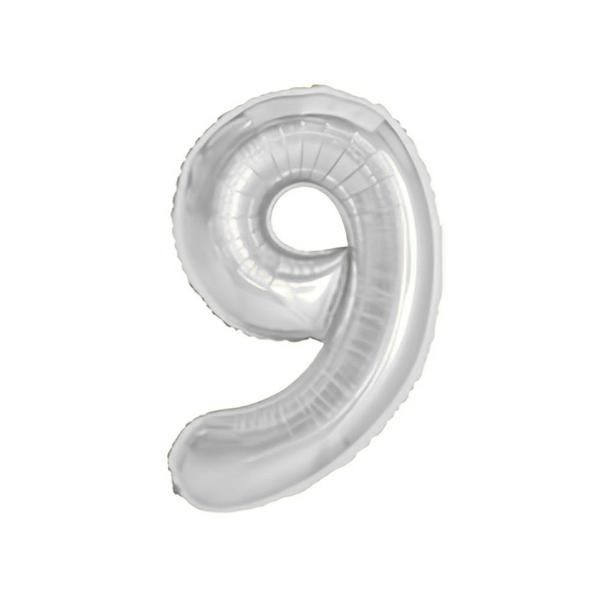 BALAO METAL. NUMERO PRATA 9 100CM DAFESTA