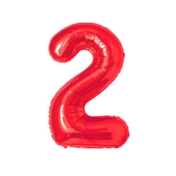 BALAO METAL. NUMERO VERMELHO 2 45CM DAFESTA