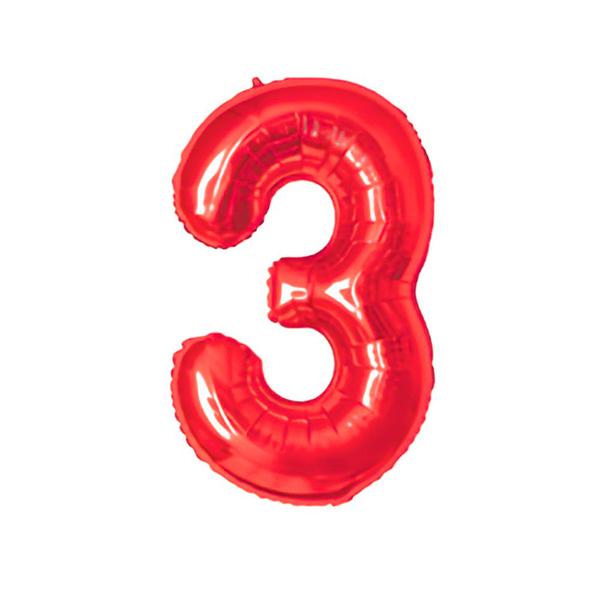BALAO METAL. NUMERO VERMELHO 3 45CM DAFESTA