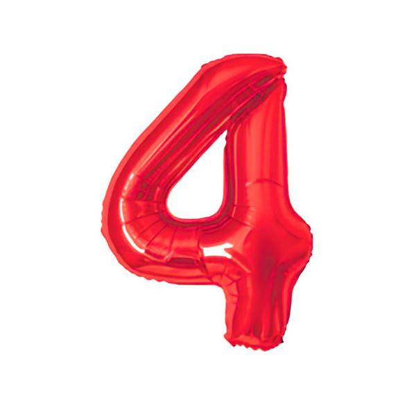 BALAO METAL. NUMERO VERMELHO 4 75CM DAFESTA