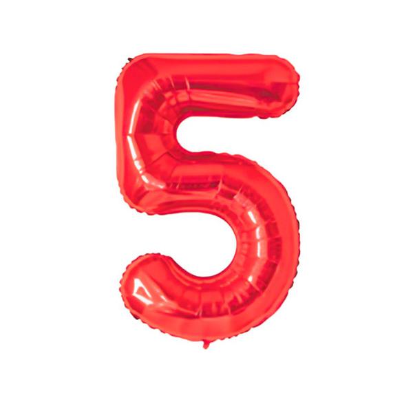 BALAO METAL. NUMERO VERMELHO 5 45CM DAFESTA