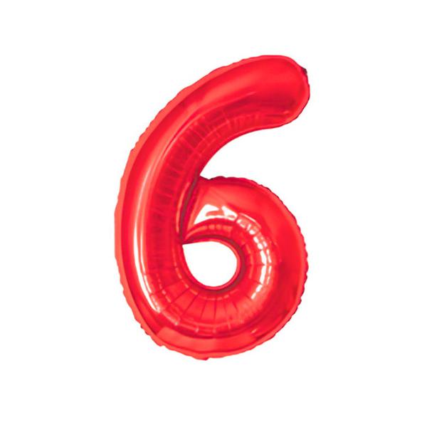 BALAO METAL. NUMERO VERMELHO 6 75CM DAFESTA