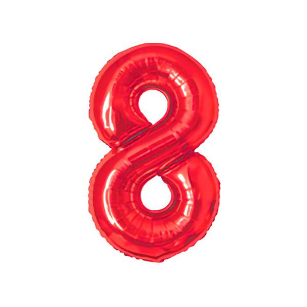 BALAO METAL. NUMERO VERMELHO 8 75CM DAFESTA