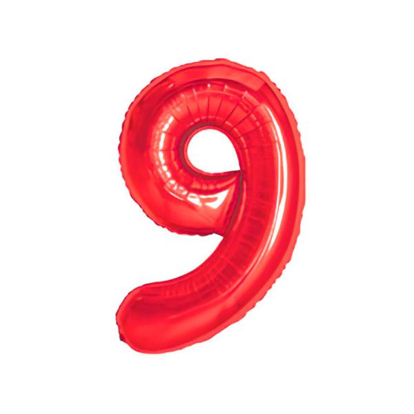 BALAO METAL. NUMERO VERMELHO 9 45CM DAFESTA
