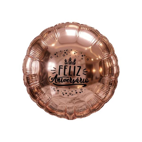 BALAO METAL. REDONDO FELIZ AN. ROSE 45CM DAFESTA