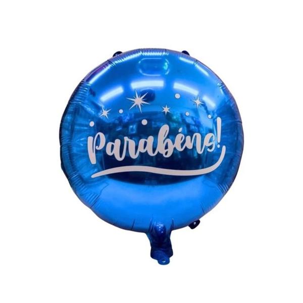 BALAO METAL. REDONDO PARABENS AZUL 45CM DAFESTA