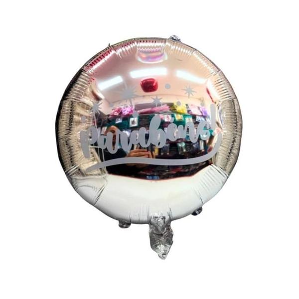 BALAO METAL. REDONDO PARABENS PRATA 45CM DAFESTA