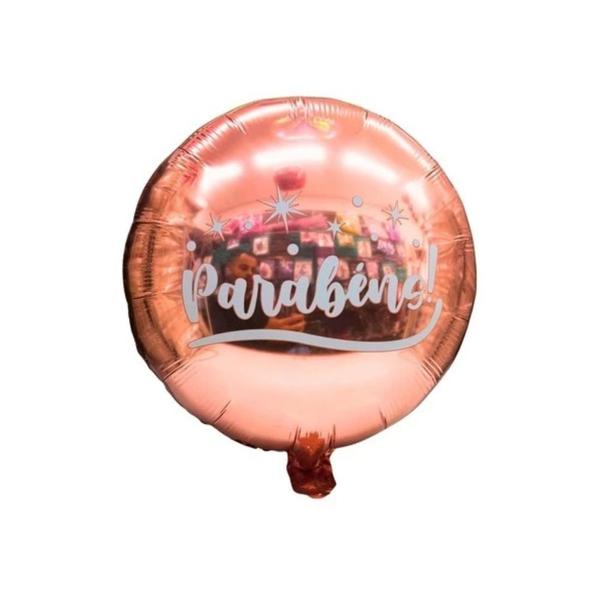 BALAO METAL. REDONDO PARABENS ROSE 45CM DAFESTA