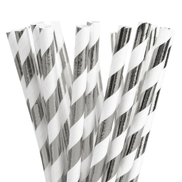 CANUDO PAPEL LISTRADO PRATEADO C/12UN SILVER PLAS