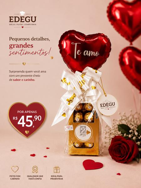 CESTA DIA DOS NAMORADOS C/8 FERRERO ROCHER E BALÃO