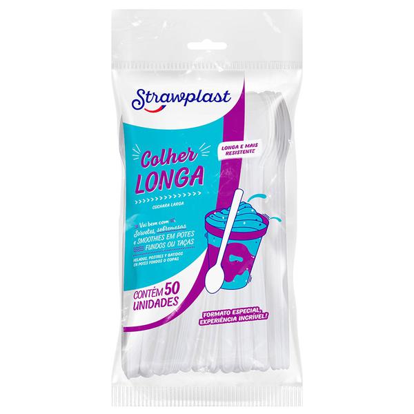 COLHER LONGA BRANCA C/50UN STRAWPLAST