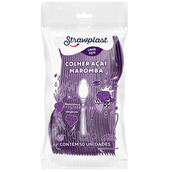 COLHER MAROMBA AÇAI ROXA C/50UN STRAWPLAST