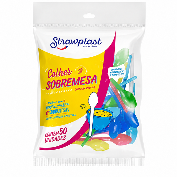 COLHER SOBREMESA MISTA CANDY C/50UN STRAWPLAST