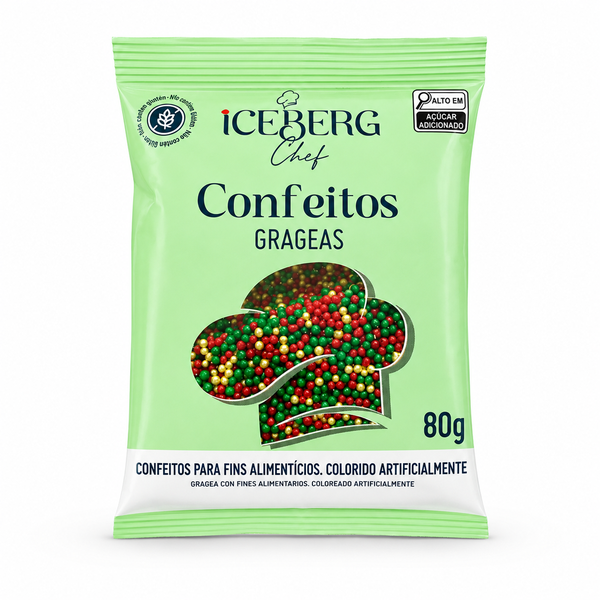CONFEITO COLORIDO VERM/VERD/DOUR 80G ICEBERG
