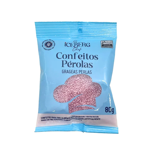 CONFEITO PEROLADO ROSA 80G ICEBERG