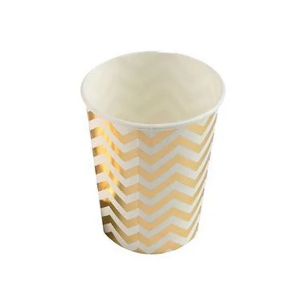 COPO PAPEL CHEVRON DOURADO 270ML C/12UN SILVER PLA