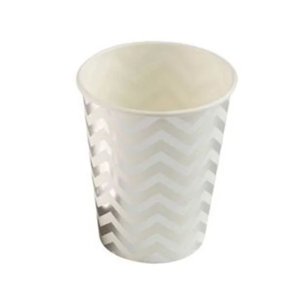 COPO PAPEL CHEVRON PRATEADO SILVER PLASTIC