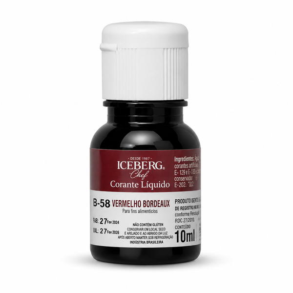 CORANTE LIQUIDO VERMELHO BORDEAUX 10ML ICEBERG
