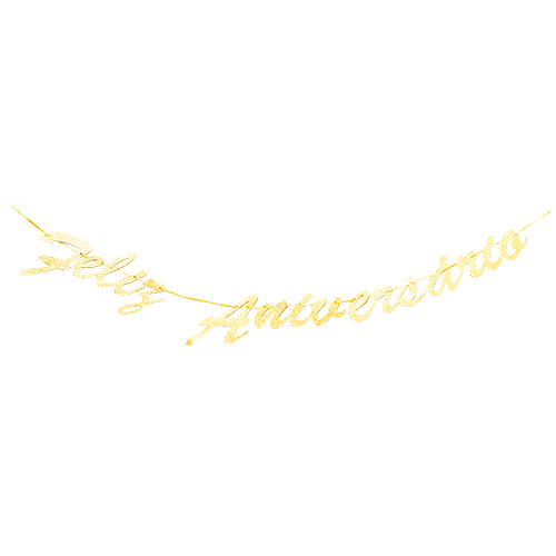 FAIXA FELIZ ANIVERSARIO DOURADA GLITTER SILVER PLA