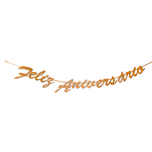 FAIXA FELIZ ANIVERSARIO ROSE GOLD GLITTER SILVER P