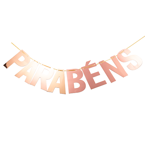FAIXA PARABENS ROSE GOLD SILVER PLASTIC