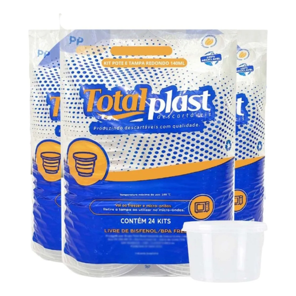 KIT POTE E TAMPA 200ML RED. PP C/24UN TOTALPLAST