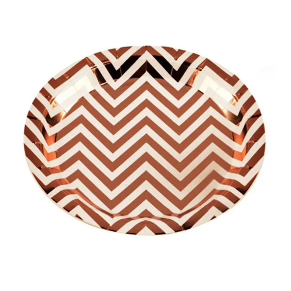 PRATO PAPEL CHEVRON BRONZE 18CM C/10UN SILVER PLAS